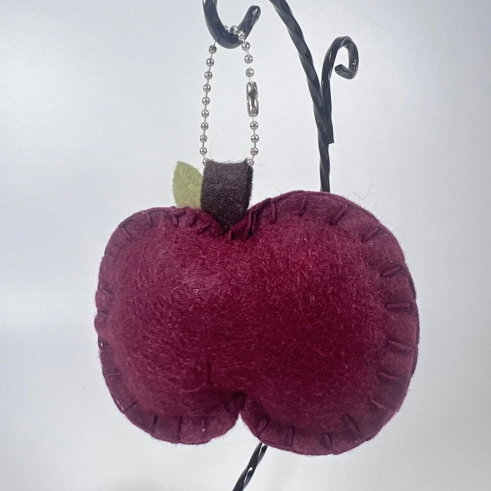 Handmade Felt Red Apple Keychain Sliced Fruit Plush Bag Charm Fob Cottagecore